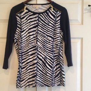 Michael Kors MICHAEL Navy Zebra Print Top Zipper